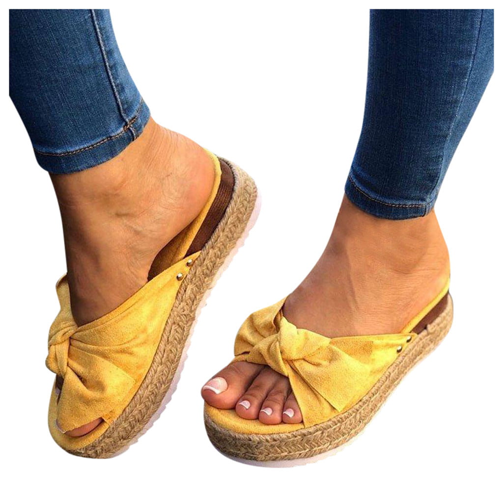 Womens Espadrilles Slip on Wedge Sandals Slides Bow Tie Platform Open Toe Summer Mules Shoes 