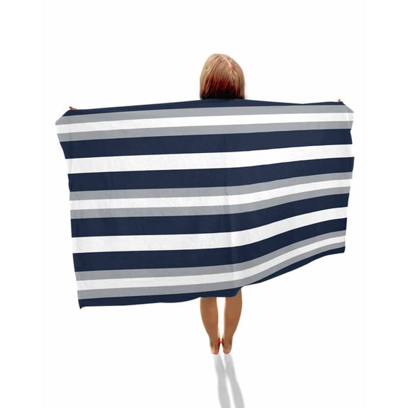 Navy Blue Grey Striped Beach Towels Oversized Super Absorbent, Farmhouse Stripes Minimalist Lightweight Bath Towel Quick Dry Sets For Bathroom/Pool/Rv Camping/Beach Play/Gym Room/Picnic 35"x70"