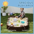 thumbnail image 3 of Qaba Sandbox for Kids, Outdoor Sand Pit with Cover, Built-in Seating, Bottom Liner for Backyard, Garden, 71" x 42" W x 9", Dark Brown, 3 of 8