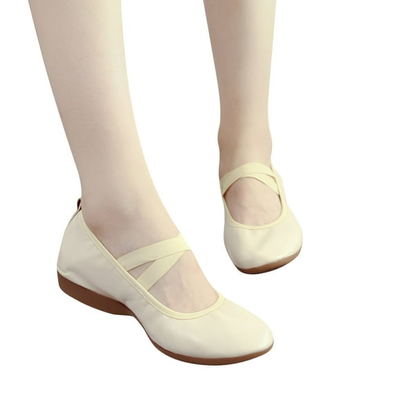 Dakaela Women Dance Jazz Shoes Upper Leather Slip on Dacing Flats Ballet Casual Dress Loafers