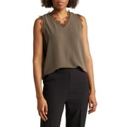 Adrianna Papell FATIGUE Women's V-Neck Lace Trim Satin Tank Top, S