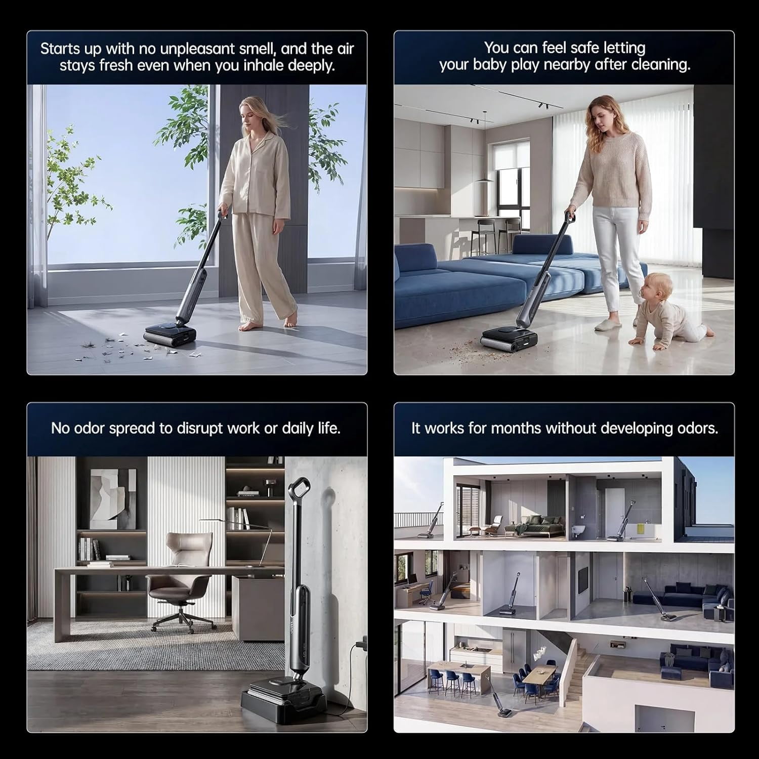 JONR H2 PRO Wet Dry Vacuum Cleaner, Cordless Hard Floor Cleaner with 20000 Pa Suction, 70°C Self-Cleaning, 180° Flat Positioning, HEPA Filter, 1500ml Fresh Water Tank