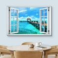thumbnail image 3 of wall26 Canvas Print Wall Art Window View Tropical Island Beach Pier Hawaii Tahiti Wilderness Nature Photography Realism Scenic Landscape Colorful Multicolor for Living Room, Bedroom, Office - 24&quot, 3 of 5