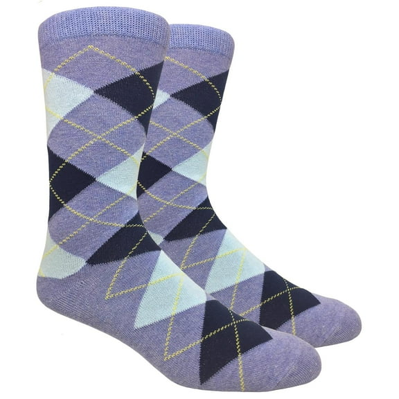 Urban-Peacock Men's Argyle Dress Groomsmen Socks - Heather Blue, Navy & Light Yellow - 1 Pair