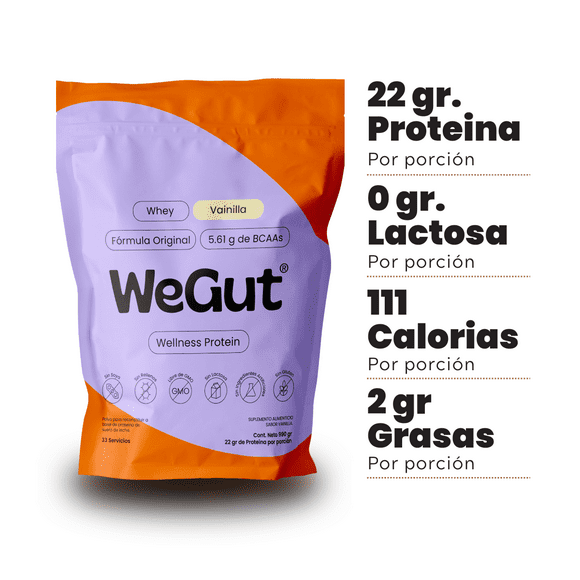 WeGut Whey 990g, Proteína en Polvo, 22g de Proteína Whey Por Porción, Suplemento Alimenticio, 33 Porciones, Sabor Vainilla