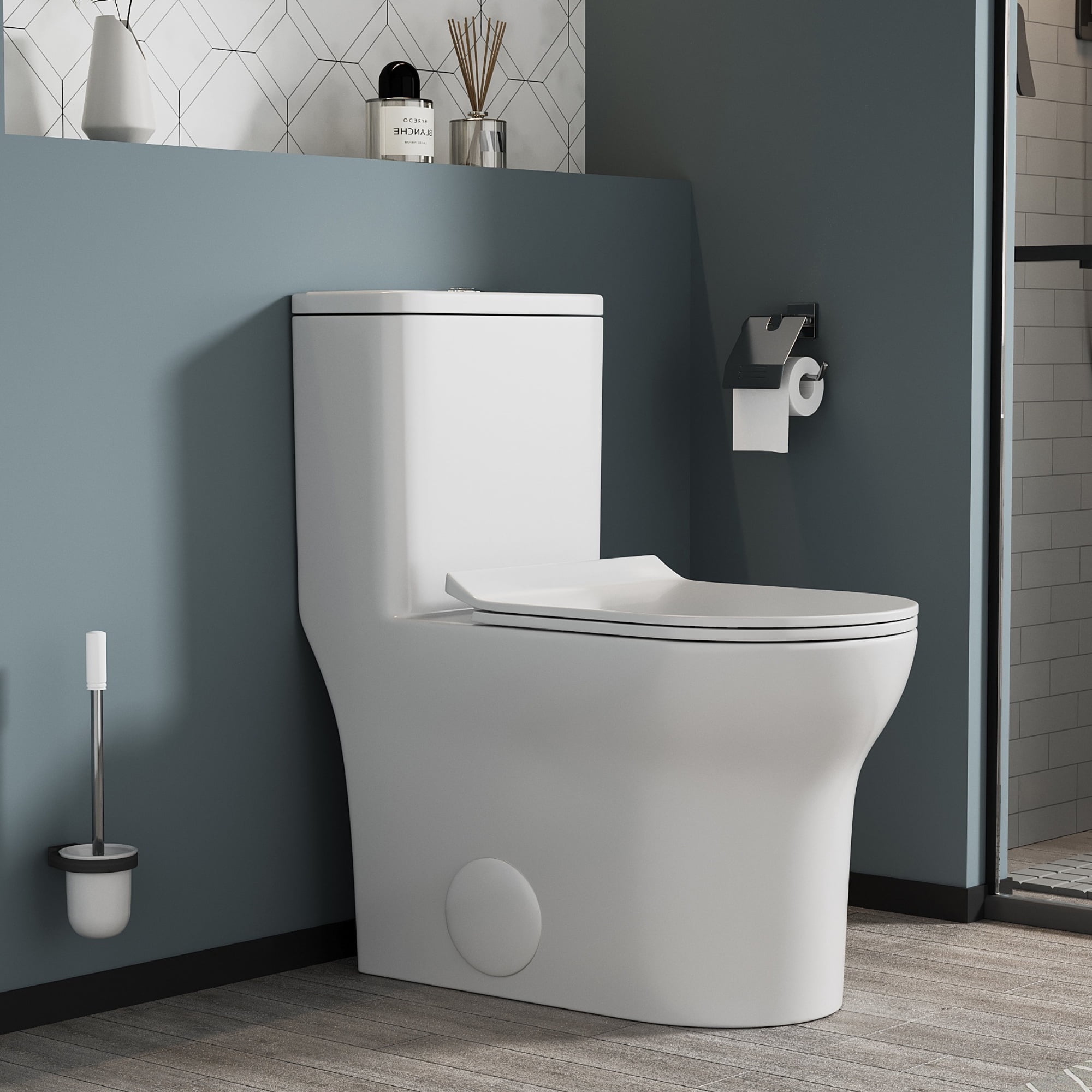 Alvantor One-Piece Toilet 16.3"Height Ceramic Elongated Floor Mounted 1.1/1.6 GPF Toilet White