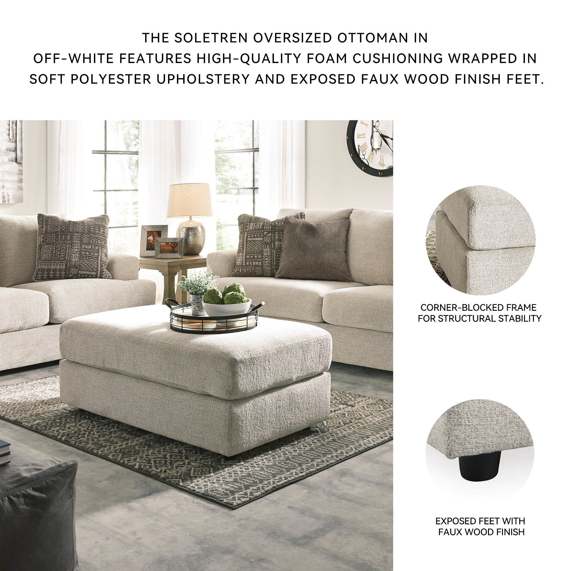 Signature Design by Ashley Contemporary Soletren Oversized Ottoman Chenille Stone