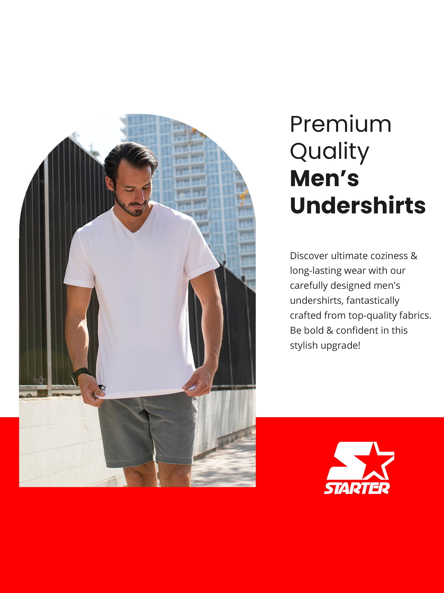 Starter Men's V-Neck Tees with Short Sleeves, 6-Pack