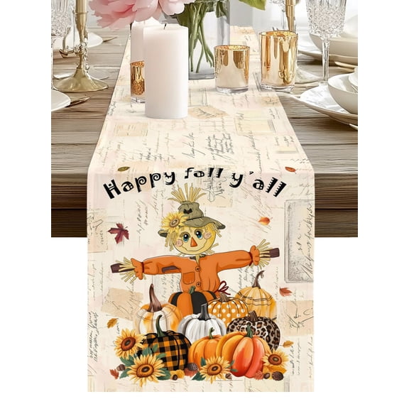 Harvest Pumpkin Scarecrows Fall Y'all Table Runners 48 Inches Long Kitchen Dining Table Runner Dresser Scarves for Party Coffee Holiday Party Decor