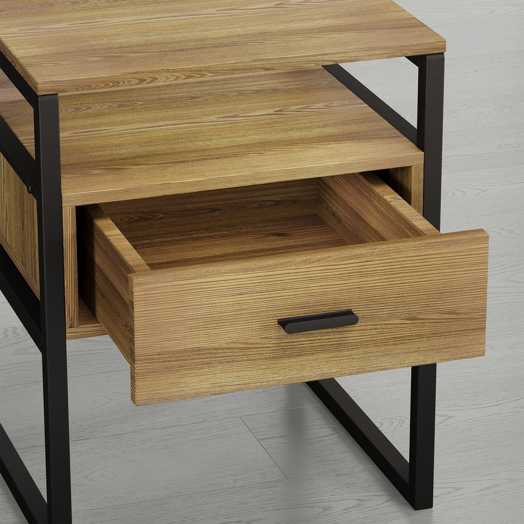 Spruce & Spring Industrial Nightstands Set of 2, End Tables with Metal Frame Base for Bedroom, Natural