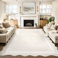 thumbnail image 3 of Garvee Modern Bordered Large Area Rugs, 9'x12' Abstract Aesthetic Soft Living Room Rug Irregular Non-Slip Low-Pile Scalloped Rugs Carpet for Bedroom Dining Room Home Office, Beige, 3 of 9