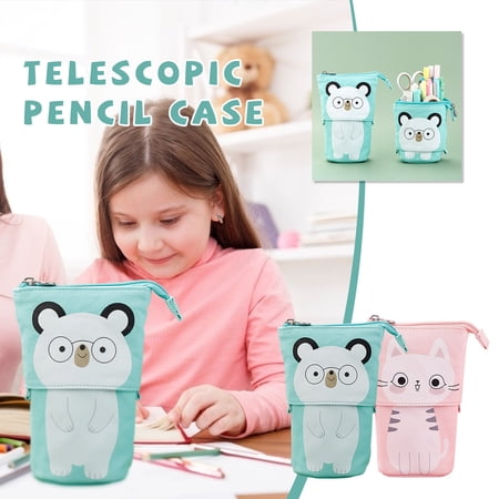 QISIWOLE Telescopic Pencil Case  Cute Standing Pencil Pouch Stationery Organizer Makeup Cosmetics Bag  Pen Case Holder for Office School Teens Girl Gifts