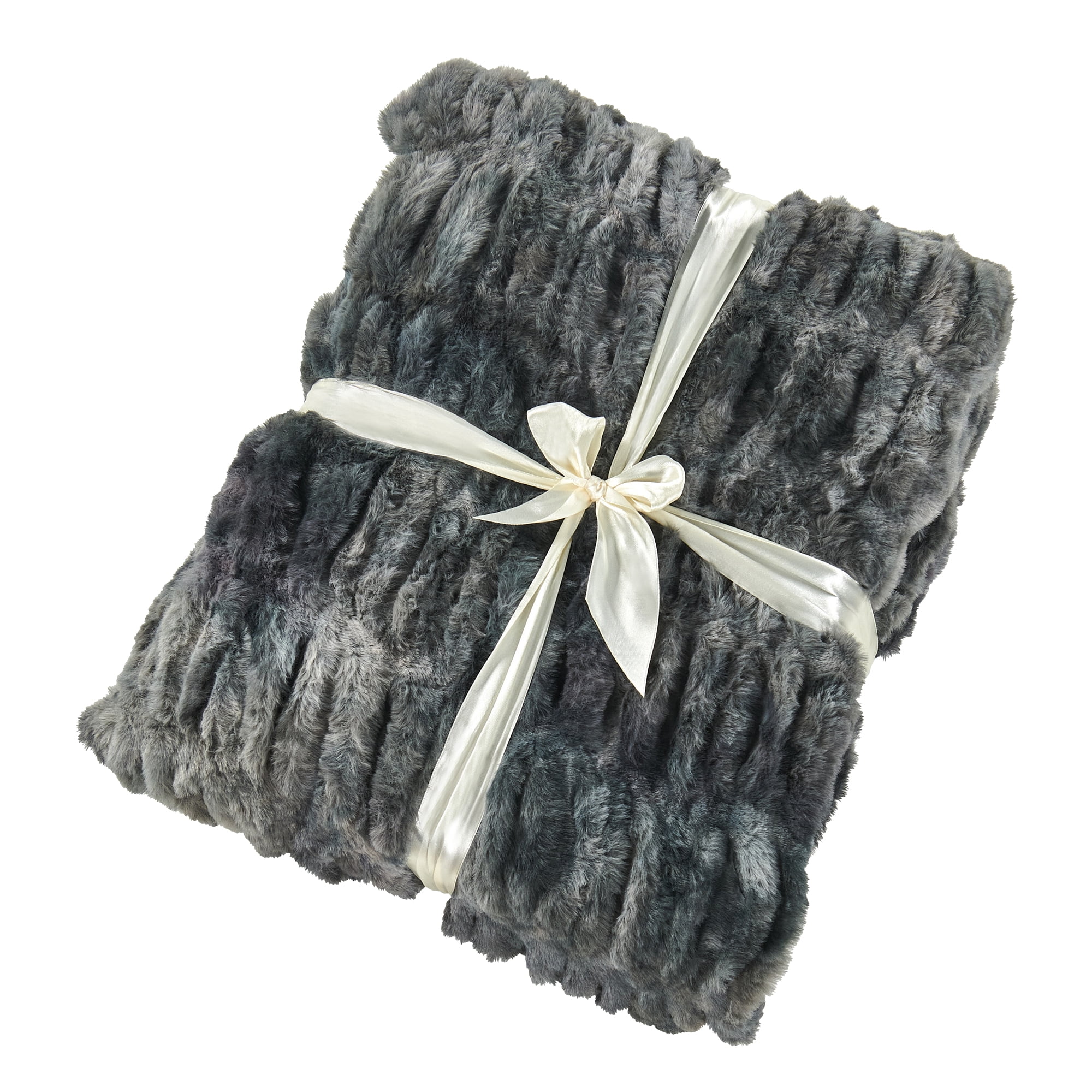 Home Soft Things Faux Fur Shar Pei Throw & Pillow Cover Combo - Meteorite - 50" x 60"/20" x 20"