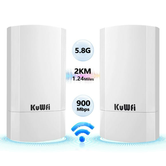 KuWFi Lot de 2 Pont Ethernet Sans Fil, 900Mbps Longue Portée Point d'Accès WiFi 5.8G Kit Extérieur AP CPE IP65 Étanche Pont WiFi Support Point à Point