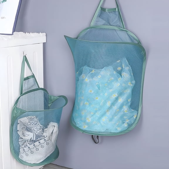 LAMIRO Hanging Laundry Hamper Laundry Bag for Bathroom,Foldable Mesh Hamper Dirty Cloth Basket for Home,Toy,Kid Room