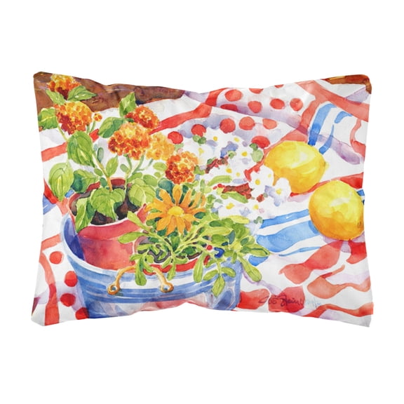Carolines Treasures 6058PW1216 Flowers with a side of lemons  Decorative   Canvas Fabric Pillow 12H x16W multicolor
