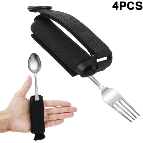 4Pcs Universal Cuff Utensil Holder Strap for Hand Grip, Adaptive Eating Utensil Aids Spoon Fork Holder Strip, for Parkinson and Weak Grip Patient Disabled (Not Included Utensil)