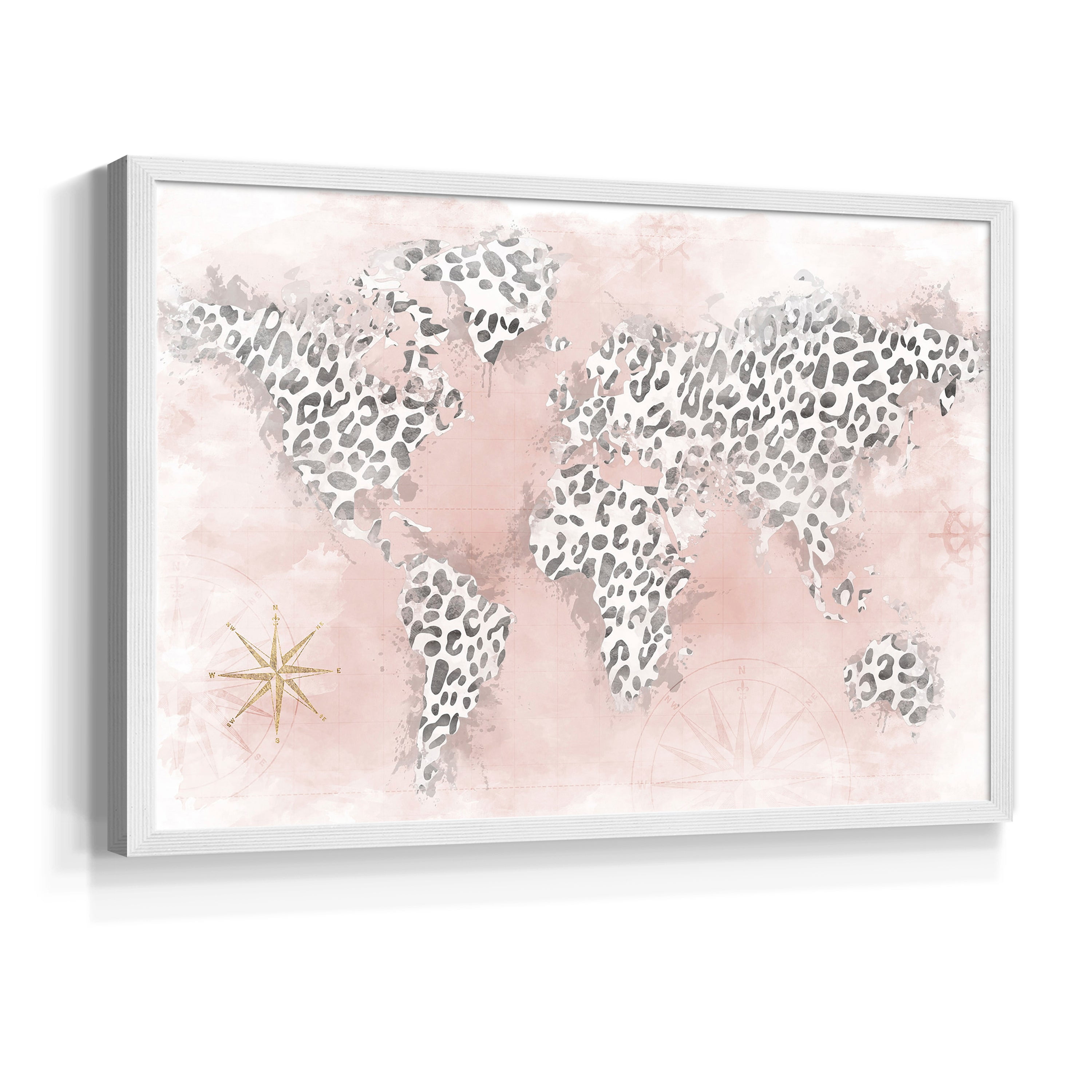 Pink Cheetah Map by Natalie Carpentieri - Restickable Framed Giclée Print