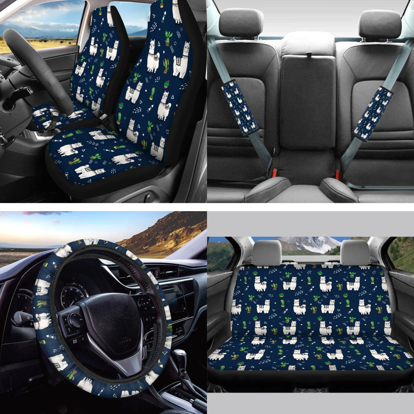 Jeiento Alpaca 13 Pcs Interior Automotive Accessory Set with Car Seat Covers Steering Wheel Cover Car Seatbelt Cover Trash Can Car Rear View Mirror Cover Coasters Keychains Fit for Most Vehicles