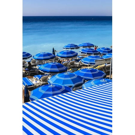 Beach Parasols, Nice, Alpes Maritimes, Provence, Cote D'Azur, French Riviera, France, Europe Print Wall Art By Amanda