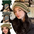 thumbnail image 3 of Crochet Stripe Pattern Handmade Cat Ear Hat Knitted Hat Cold Winter Presents. W7H8, 3 of 9