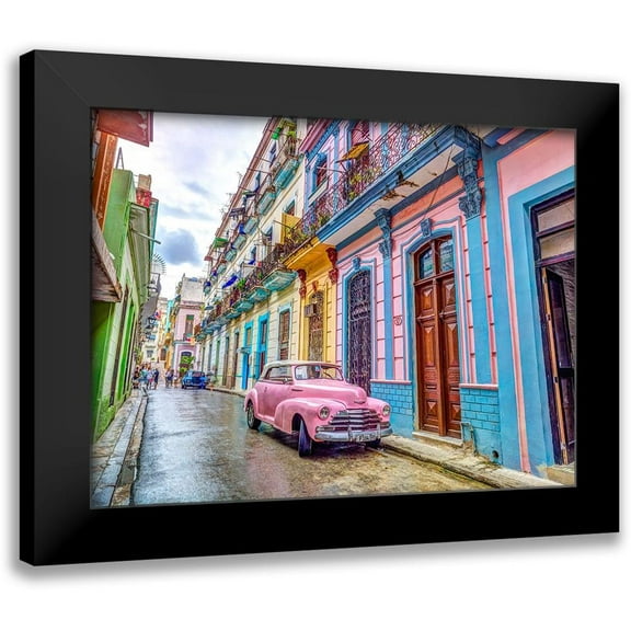 Frank, Assaf 14x12 Black Modern Framed Museum Art Print Titled - Vintage car on street of Havana, Cuba