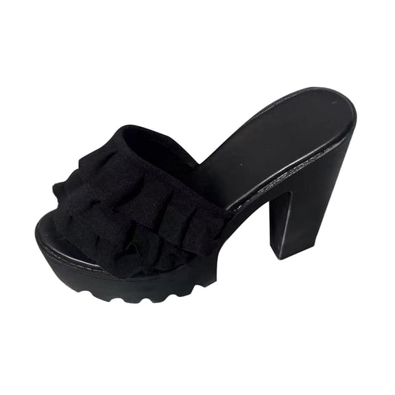 GERsome Platform Chunky Heels Sandals for Women Open Toe Summer Slip-On High Heels Slide Dress Party Wedding Shoes, Black Size 9