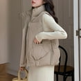 thumbnail image 3 of Htigea Clearance Puffer Vest for Women Winter Outwear Jacket Cropped Sleeveless Lightweight Fashion Fall Coat with Pockets Today Deals Khaki,L, 3 of 3