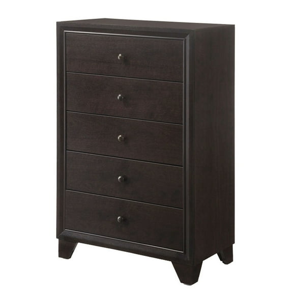 Benjara Wooden Chest with 5 Spacious Drawers , Espresso Brown