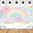 thumbnail image 1 of Rainbow Backdrop Pastel Rainbow Birthday Cloud Glitter Stars for Kids' Party Decorations Cake Table Banner Rainbow Baby Shower Photography Background, 1 of 4