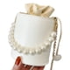 thumbnail image 2 of Cartera de piel sintética blanca para citas nocturnas con cierre de cordón, estilo retro chic, con cadena de perlas, 2 of 8