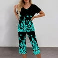 thumbnail image 3 of Pajama Sets for Women 2 Piece Floral Print Soft Cotton Short Sleeve Sleepwear V Neck Top and Capri Pants Pjs Outfits (XL, Black), 3 of 5