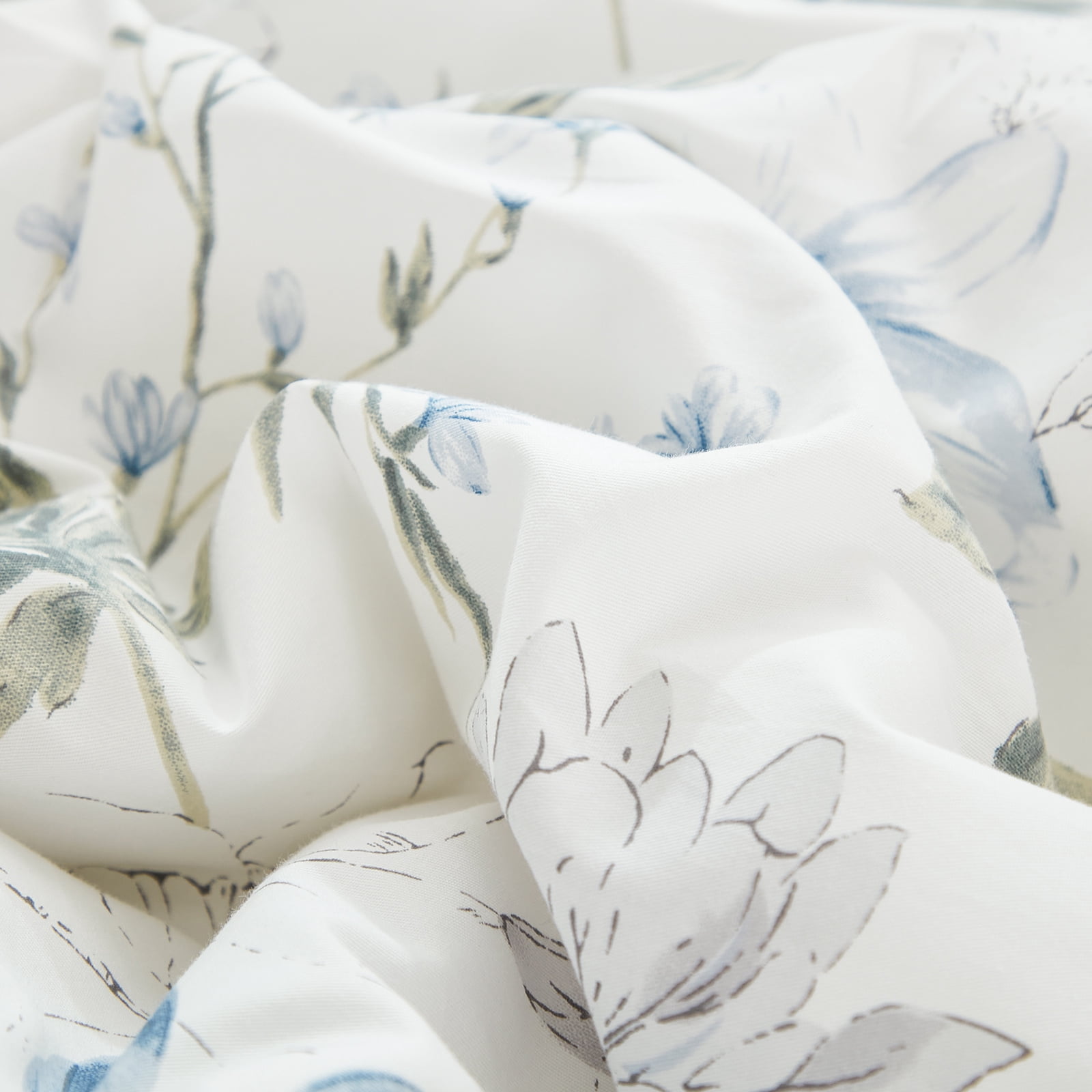 Move Over Blue Floral Duvet Cover Set Queen Size 3 Pieces Reversiable Cotton Bedding Set Pink and Green Garden Flower Comforter Cover Set for All Seasons