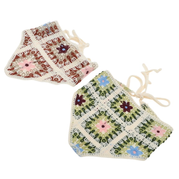 Unique Bargains Knitted Triangle Bandana for Women 2 Pcs Brown Red Dark Green