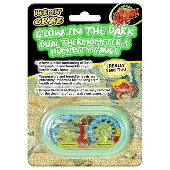 Zoo Med Glow In The Dark Dual Thermometer & Humidity Gauge For Hermit Crabs