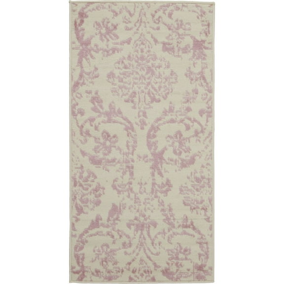 HomeRoots 2' X 4' Cream Damask Power Loom Area Rug
