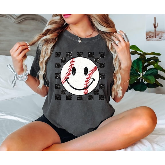 Retro Baseball Shirt, Baseball Mom Shirt, Smiley Face Baseball Shirt, Sports Lover Gift, Baseball Shirt, Baseball Fan Shirt