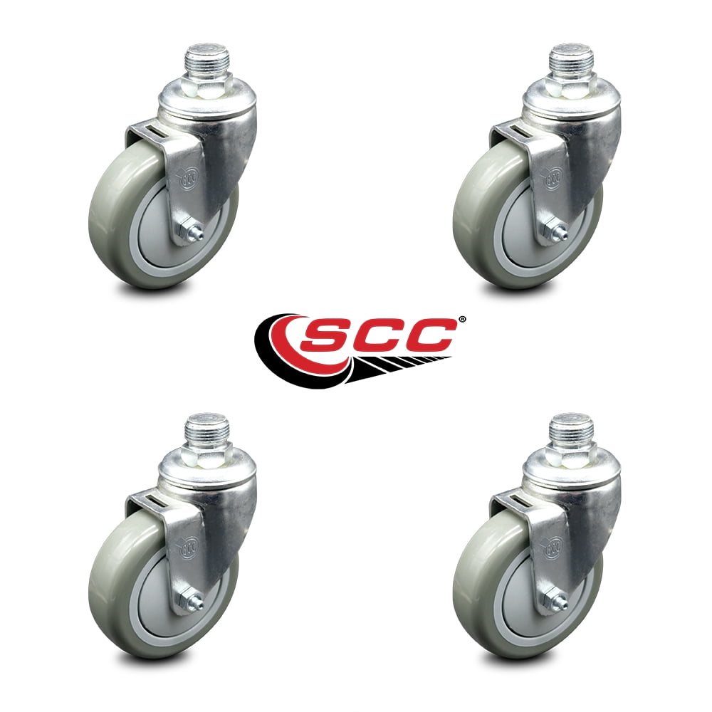 4 Inch Polyurethane Wheel with ¾ Inch NPT Pipe Thread Stem Swivel Caster Set 4