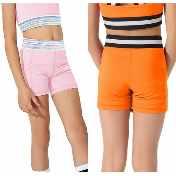 SILVERCELL Little Girls Summer Athletic Dance Shorts Quick Dry Sports Training Shorts Legggings, 2-Pack, 4-9 Years