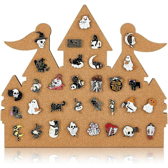 Castle Pin Board 13x11 Inch Wooden Cork Board with Double Flag Design - Brooch Display Board for Home & Office Decor