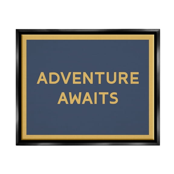Stupell Industries Adventure Awaits Blue & Ochre Inspirational Painting Black Floater Framed Art Print Wall Art