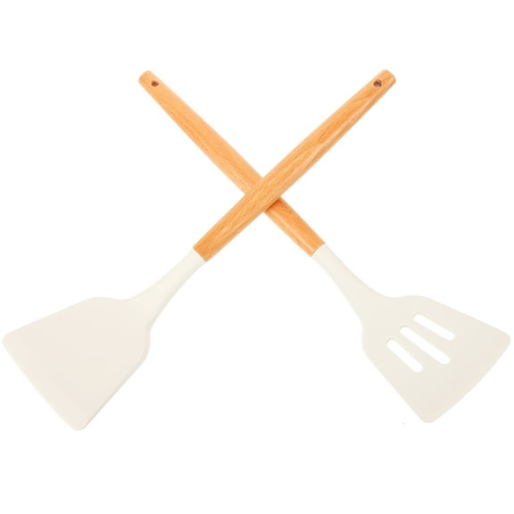 WHAMVOX 2Pcs Heat Resistant Silicone Kitchen Utensils for Nonstick Cookware with Wood Handle