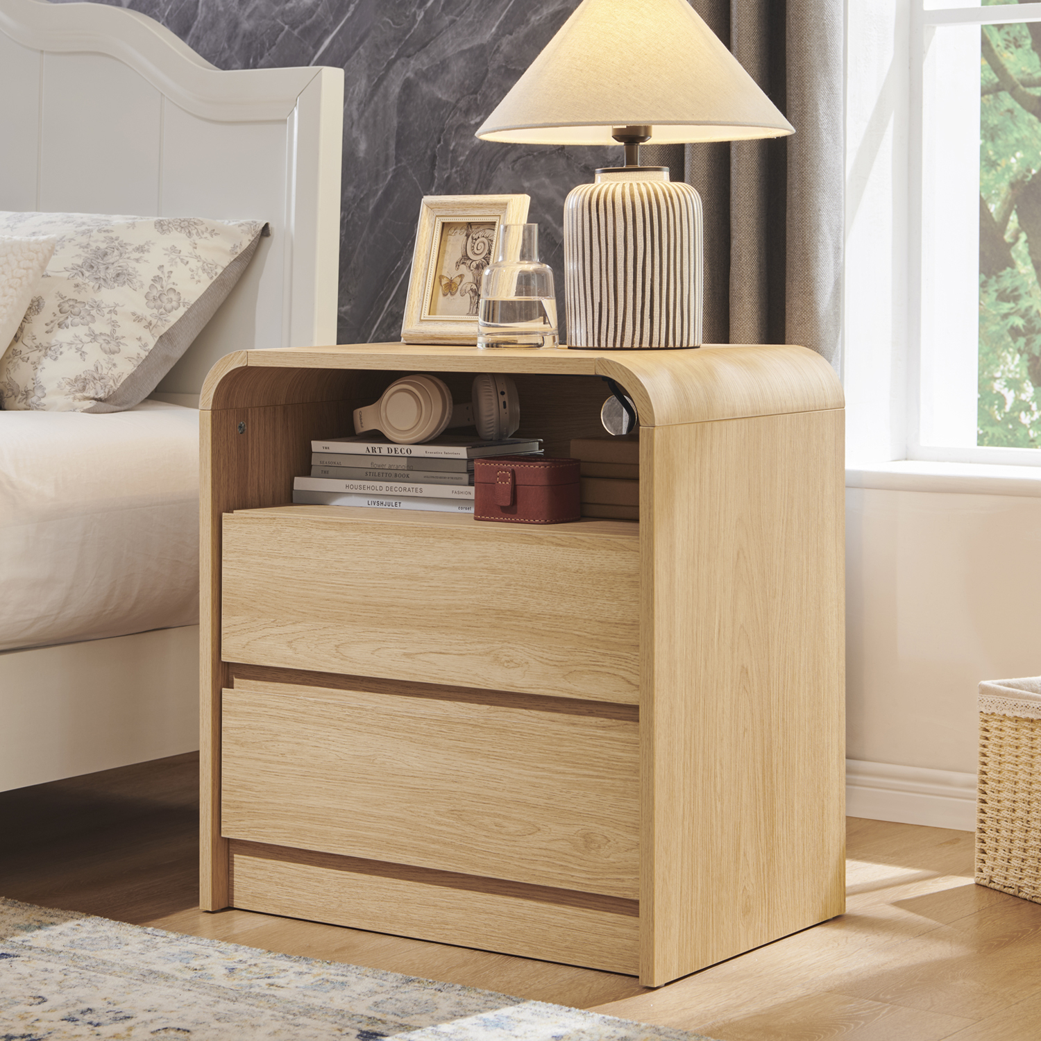 Aitjunz Modern Nightstand with Charging Station, 25" Tall photo 3