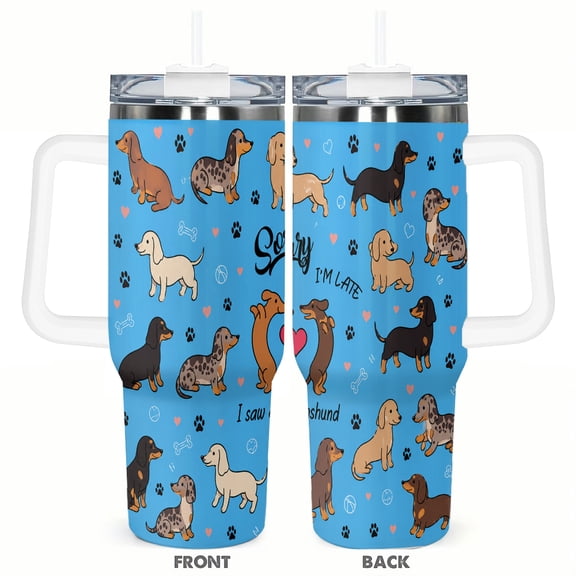 40oz Dachshund Dog Tumbler with Handle and Straw Insulated Insulated Car Cup Funny Dog Lover Gift