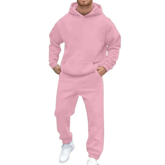 JAJAHO Men's Hooded Athletic Tracksuit Sweatsuit Long Sleeve Sweatshirt Joggers Ankle-Tied Sweatpants 2 Piece Solid Color Sportswear Versatile Outfit
