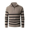 thumbnail image 2 of gbyLJF Men's Striped Knitted Pullover Half-zipper Long Sleeve Sweater Casua Comfy Stand Up Collar Top Quarter Zip Sweatshirt for Men, 2 of 9