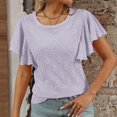 thumbnail image 2 of RMGVDSD T Shirts for Women Women's Summer T Shirt With Floral Cutout And Ruffle Sleeves Casual Wear Comfy Basic T Shirt, 2 of 8