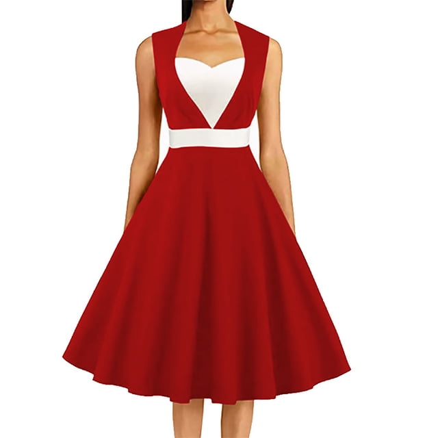 Robe d'Été pour Femmes 2024 Mode Grande Taille Robe Contrastée Sans Manches Col en V Robe Aguichant 50 % de Réduction!