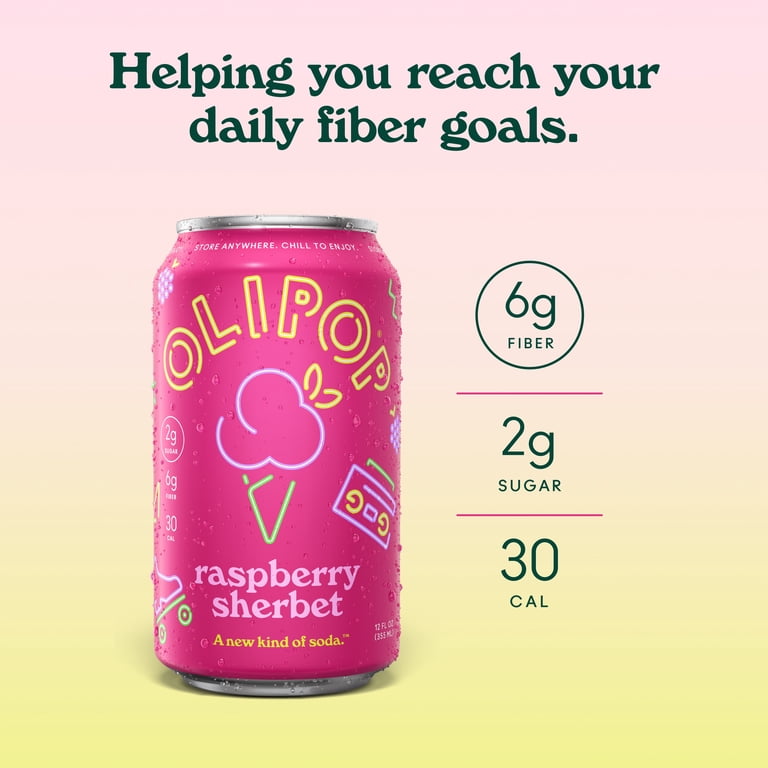OLIPOP Raspberry Sherbet Prebiotic Soda, 12 fl oz, 12 Pack photo 3