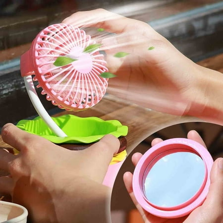 

Ranliy Hamburg Beauty Mirror Small Fan Cute Usb Charging Fan Storage Desktop with Handheld Table Lamp for Cool Summer